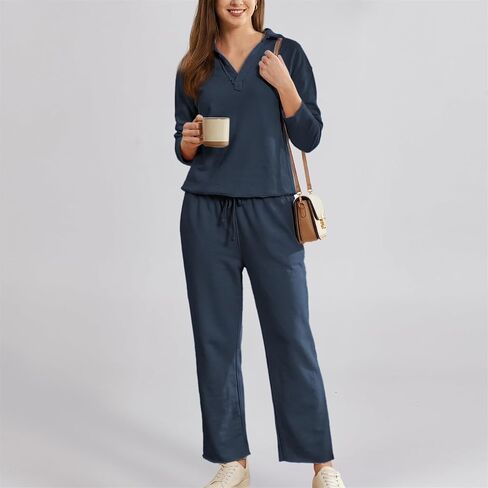 Women's Carmel Tracksuit 2 Piece Set - Patrick Pullover Sweatshirt & Catherine Sweatpants - Casual Lounge Set(Navy,S) in Saudi Arabia