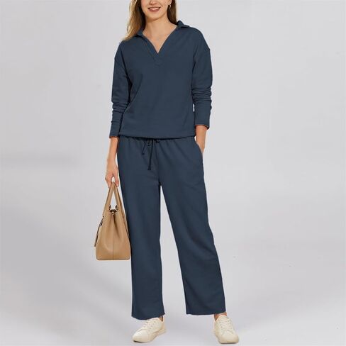 Women's Carmel Tracksuit 2 Piece Set - Patrick Pullover Sweatshirt & Catherine Sweatpants - Casual Lounge Set(Navy,S) in Saudi Arabia