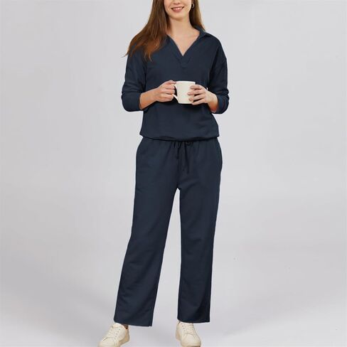 Women's Carmel Tracksuit 2 Piece Set - Patrick Pullover Sweatshirt & Catherine Sweatpants - Casual Lounge Set(Navy,S) in Saudi Arabia