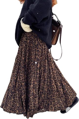 Leopard Print Skirt for Women, high Waisted Pleated Flowy Skirt, Vintage Cheetah Print Skirt in Saudi Arabia