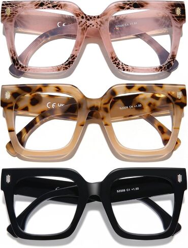 AQWANO Oversized Square Reading Glasses Women, Blue Light Blocking Computer Glasses, 3-Pack Fashion Large Frame Readers in Saudi Arabia