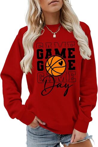 Game Day Basketball Sweatshirt, Basketball Graphic Shirt Women Crewneck Basketball Player Game Day Pullover Tops in Kuwait