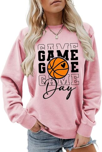 Game Day Basketball Sweatshirt, Basketball Graphic Shirt Women Crewneck Basketball Player Game Day Pullover Tops in Kuwait