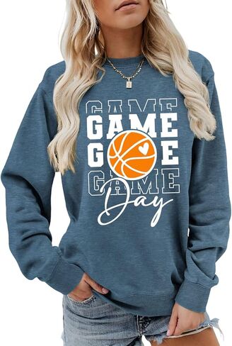 Game Day Basketball Sweatshirt, Basketball Graphic Shirt Women Crewneck Basketball Player Game Day Pullover Tops in Kuwait