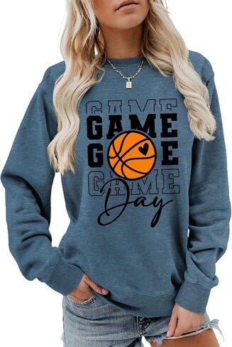 Game Day Basketball Sweatshirt, Basketball Graphic Shirt Women Crewneck Basketball Player Game Day Pullover Tops in Kuwait