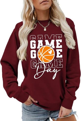 Game Day Basketball Sweatshirt, Basketball Graphic Shirt Women Crewneck Basketball Player Game Day Pullover Tops in Kuwait