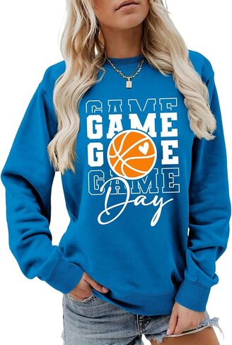 Game Day Basketball Sweatshirt, Basketball Graphic Shirt Women Crewneck Basketball Player Game Day Pullover Tops in Kuwait