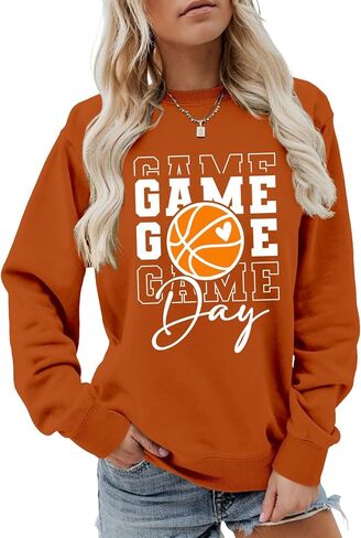 Game Day Basketball Sweatshirt, Basketball Graphic Shirt Women Crewneck Basketball Player Game Day Pullover Tops in Kuwait