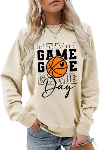 Game Day Basketball Sweatshirt, Basketball Graphic Shirt Women Crewneck Basketball Player Game Day Pullover Tops in Kuwait