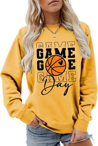 Game Day Basketball Sweatshirt, Basketball Graphic Shirt Women Crewneck Basketball Player Game Day Pullover Tops in Kuwait