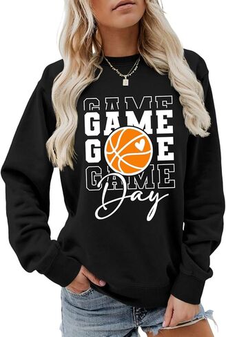 Game Day Basketball Sweatshirt, Basketball Graphic Shirt Women Crewneck Basketball Player Game Day Pullover Tops in Kuwait