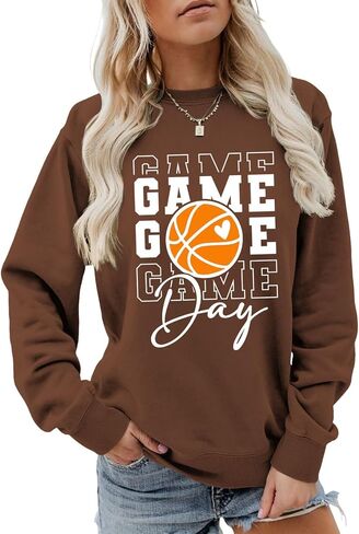 Game Day Basketball Sweatshirt, Basketball Graphic Shirt Women Crewneck Basketball Player Game Day Pullover Tops in Kuwait