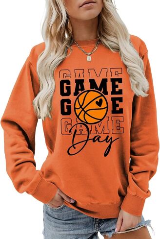 Game Day Basketball Sweatshirt, Basketball Graphic Shirt Women Crewneck Basketball Player Game Day Pullover Tops in Kuwait