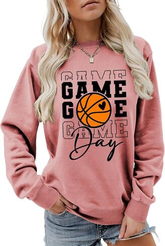 Game Day Basketball Sweatshirt, Basketball Graphic Shirt Women Crewneck Basketball Player Game Day Pullover Tops in Kuwait