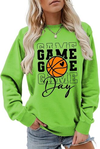 Game Day Basketball Sweatshirt, Basketball Graphic Shirt Women Crewneck Basketball Player Game Day Pullover Tops in Kuwait