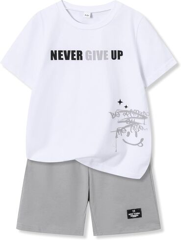 Ayzozuy Tween Boys' 2-Piece Soccer Graphic Outfit Set Summer Casual Crewneck T-Shirt & Shorts Sizes 8-14 in Saudi Arabia