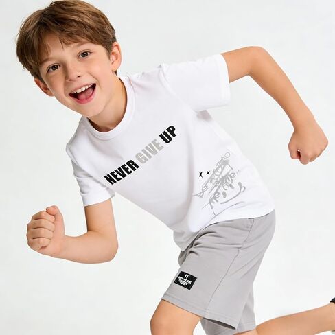 Ayzozuy Tween Boys' 2-Piece Soccer Graphic Outfit Set Summer Casual Crewneck T-Shirt & Shorts Sizes 8-14 in Saudi Arabia