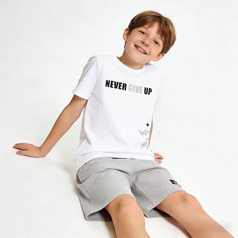 Ayzozuy Tween Boys' 2-Piece Soccer Graphic Outfit Set Summer Casual Crewneck T-Shirt & Shorts Sizes 8-14 in Saudi Arabia