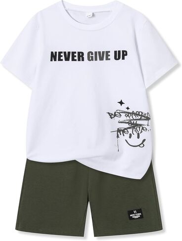 Ayzozuy Tween Boys' 2-Piece Soccer Graphic Outfit Set Summer Casual Crewneck T-Shirt & Shorts Sizes 8-14 in Saudi Arabia
