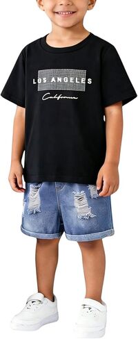 Ayzozuy Tween Boys' 2-Piece Soccer Graphic Outfit Set Summer Casual Crewneck T-Shirt & Shorts Sizes 8-14 in Saudi Arabia