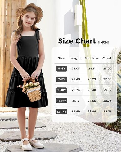 Girls Summer Dress Bowknot Strap Sleeveless Party Dress Casual Swing Flowy Ruffle Tiered Sundresses 5-14Y in Saudi Arabia