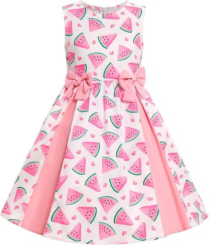 Kids 1950s Vintage Dresses for Girls Strawberry Watermelon Print Dress Tea Party Audrey Hepburn Rockabilly Swing Dress in Kuwait