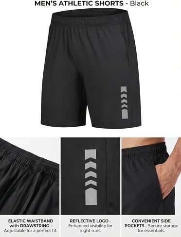 Men's 2 Pcs Athletic Shorts with Pockets Elastic Waistband for Gym Running Workout Activewear Shorts in Kuwait