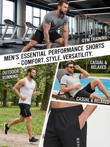 Men's 2 Pcs Athletic Shorts with Pockets Elastic Waistband for Gym Running Workout Activewear Shorts in Kuwait