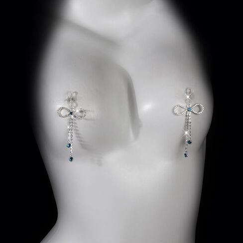 1 Pair Non Piercing Nipple Jewelry Noose Rhinestone Bow Nipple Ring Fake Nipple Piercing Body Chain for Women in Saudi Arabia