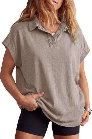 Gacaky Cap Sleeve Tops for Women Summer Oversized Casual Polo Neck Basic Tees 2026 Trendy Loose Fit T-Shirts Outfits in Saudi Arabia