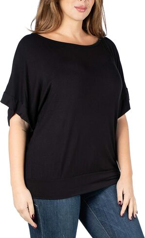 24seven Comfort Apparel Womens Solid Color Loose Fit Wide Short Sleeve Dolman Top -Small-6X in Saudi Arabia