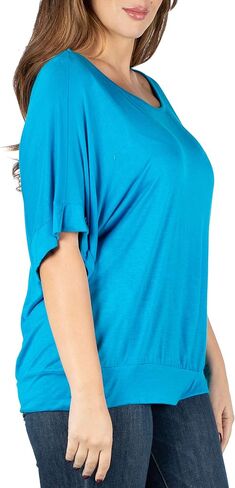 24seven Comfort Apparel Womens Solid Color Loose Fit Wide Short Sleeve Dolman Top -Small-6X in Saudi Arabia