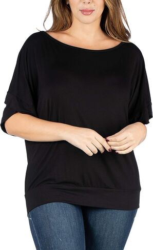 24seven Comfort Apparel Womens Solid Color Loose Fit Wide Short Sleeve Dolman Top -Small-6X in Saudi Arabia