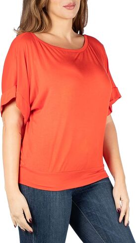24seven Comfort Apparel Womens Solid Color Loose Fit Wide Short Sleeve Dolman Top -Small-6X in Saudi Arabia