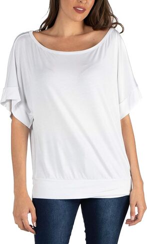 24seven Comfort Apparel Womens Solid Color Loose Fit Wide Short Sleeve Dolman Top -Small-6X in Saudi Arabia