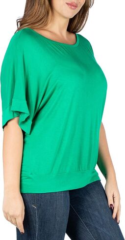 24seven Comfort Apparel Womens Solid Color Loose Fit Wide Short Sleeve Dolman Top -Small-6X in Saudi Arabia