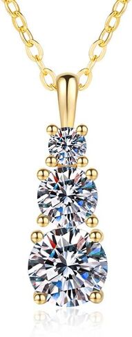Unique 14K Gold Long Diamond Pendant Necklace for Women, Striking 1 Carat Ideal Cut VVS1 D-Color Design with Three Accent Diamonds in Kuwait