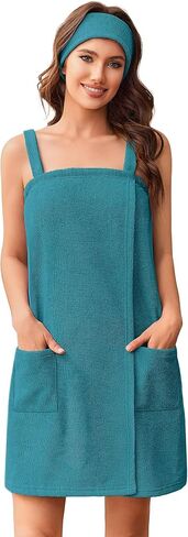 Ekouaer Towel Wrap for Women Spa Bath Robe Lightweight Terry Cloth Wrap Adjustable Shower Robe with Headband S-XL in Kuwait