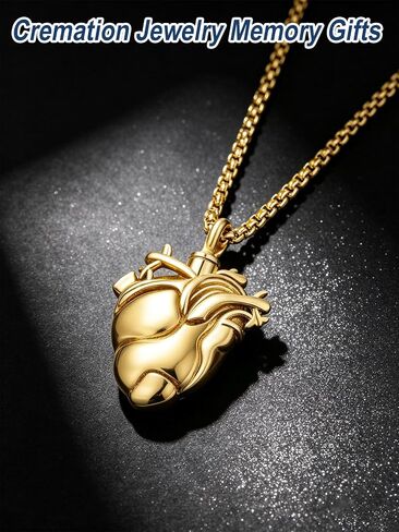 Cremation Urn Necklace for Ashes 14K Gold Keepsake Pendant, Memorial Jewelry Gifts for Loss of Someone with 2.5mm 22"+2" Rolo Chain in Saudi Arabia