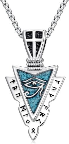 Viking Turquoise Arrowhead Necklace for Men Celtic/Evil Eye/Ankh/Valknut/Compass Arrow Head Pendant Fathers Day Birthday Gifts in Saudi Arabia