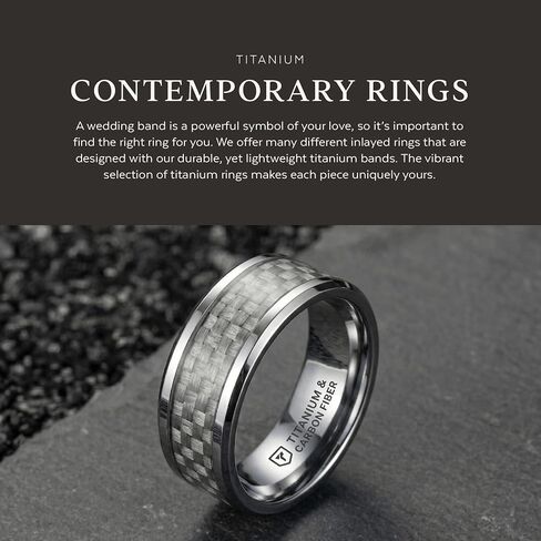Thorsten TANTALUS Beveled Edge Titanium Ring with White Carbon Fiber Inlay - 8mm in Kuwait