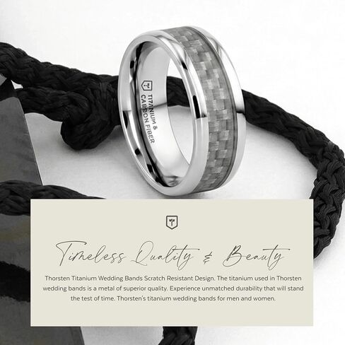Thorsten TANTALUS Beveled Edge Titanium Ring with White Carbon Fiber Inlay - 8mm in Kuwait