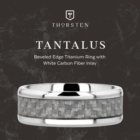 Thorsten TANTALUS Beveled Edge Titanium Ring with White Carbon Fiber Inlay - 8mm in Kuwait