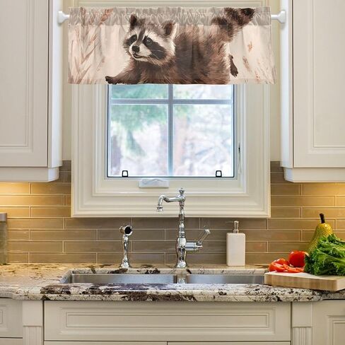 Valance Curtain Watercolor Raccoon Print, Curtains Valances for Kitchen Living Room Bedroom Window 54x18 in in Saudi Arabia