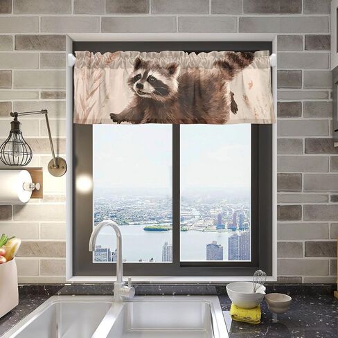 Valance Curtain Watercolor Raccoon Print, Curtains Valances for Kitchen Living Room Bedroom Window 54x18 in in Saudi Arabia
