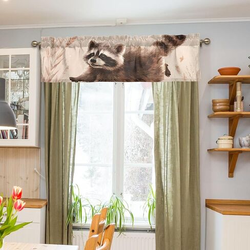 Valance Curtain Watercolor Raccoon Print, Curtains Valances for Kitchen Living Room Bedroom Window 54x18 in in Saudi Arabia
