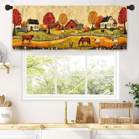 Vintage Rustic Flower Kitchen Valance Curtains, Farmhouse Blossom Light-Filtering Window Treatment, Retro Country Botanical Plant Rod Pocket Drapes Valance (1 Panel, 54 x 18 in) in Kuwait