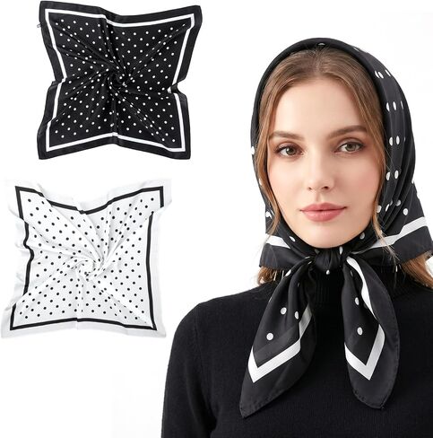 2Pack Satin Scarf for Women 28 Inch Silk Like Hair Wrap Polka Dot Bandana in Saudi Arabia