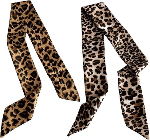 2PCS Leopard Purse Scarf for Women Fashion Satin Scarf for Bag Handbag Hairband Neck Accessories Head Scarf in Saudi Arabia