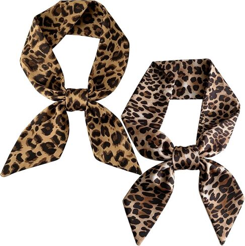 2PCS Leopard Purse Scarf for Women Fashion Satin Scarf for Bag Handbag Hairband Neck Accessories Head Scarf in Saudi Arabia